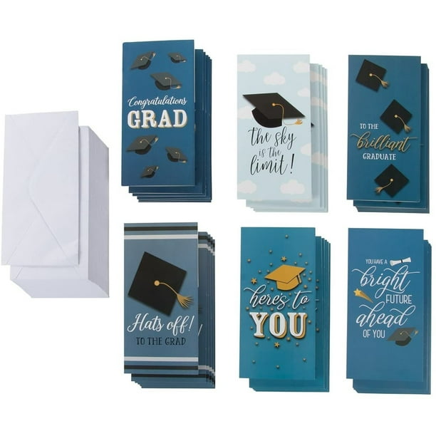 Includes 36 Note Cards and White Envelopes Thank You Greeting Cards Bulk Box Set 36-Pack Graduation Thank You Cards 3 Black and White Graduation Cap Thank You Designs 4 x 6 Inches